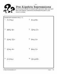 Evaluate the Expression Worksheet 2