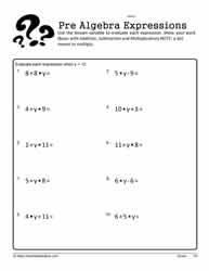 Evaluate the Expression Worksheet 5