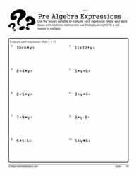 Evaluate the Expression Worksheet 6