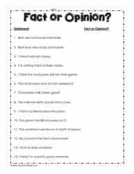 Fact Or Opinion Worksheets