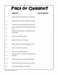 Fact Or Opinion Worksheets