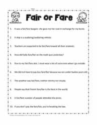 Fair or Fare Worksheets