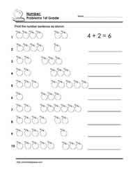 First grade number problem worksheet