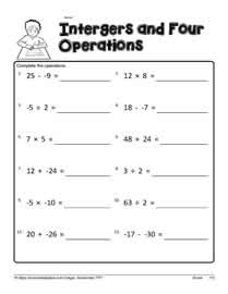 Mixed Operations with Integers Worksheets