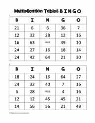 Multiplication Bingo Cards 1-2