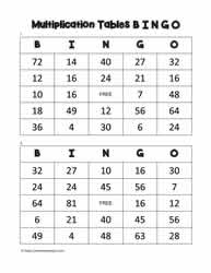 Multiplication Bingo Cards 27-30