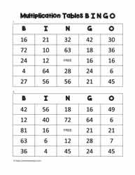 Multiplication Bingo Cards 29-30