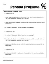 Percentage Word Problems Worksheets