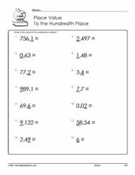Place Value with Decimals up to 100th Place