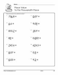 Place Value with Decimals up to 1000th Place