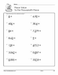 Place Value with Decimals up to 1000th Place