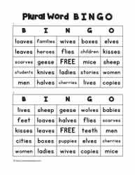 Plural Word Bingo 1-2