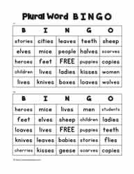 Plural Word Bingo 17-18