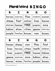 Plural Word Bingo 19-20