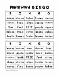 Plural Word Bingo 9-10