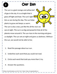 Reading Comprehension About the Sun