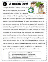 Reading Comprehension A Beach Day
