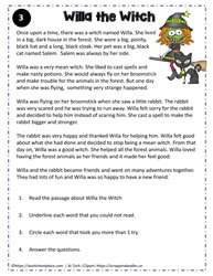 Reading Comprehension Willa the Witch