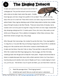Reading Comprehension About The Singing Insects