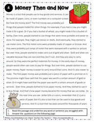 Reading Comprehension About Money Then and Now