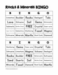 Rocks and Minerals Bingo 3-4
