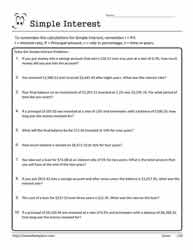 Simple Interest Quizzes Worksheets