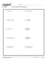 Single Variable Equation Worksheet 15
