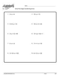 Single Variable Equation Worksheet 9