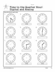 Telling Time To Quarter Hour Worksheets