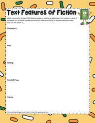 Text Features of Fiction Worksheet