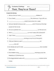 Their, there, they're worksheets Worksheets
