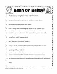 Been or Being Worksheets 4
