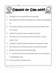 Cannot or Can not Worksheets