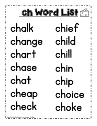 Ch word study lists, chop, chew etc.