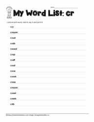 Blend Spelling List for cr