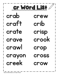 Cr word study lists, cry, crow, crab etc.