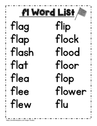 Fl word study lists, fly,  flag, flat etc.