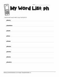Blend Spelling List for ph
