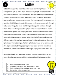 Reading Comprehension About Light