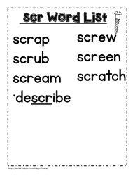 Scr word study lists, scrap, scrub etc.
