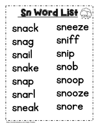 Sn word study list, snow, snap