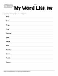 Blend Spelling List for tw