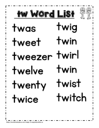 Tw word studly lists, twin, twig, twice...
