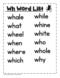 Wh word study lists, why, when etc.